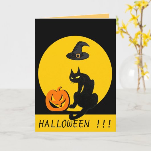 BLACK CAT HALLOWEEN PARTIJ KAART (Gele Bloem)