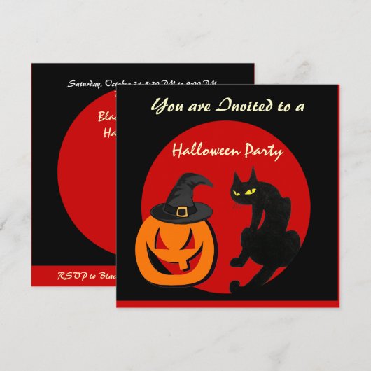 BLACK CAT HALLOWEEN PARTIJ KAART (Voorkant / Achterkant)