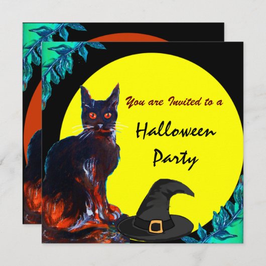 BLACK CAT HALLOWEEN PARTIJ KAART (Voorkant / Achterkant)