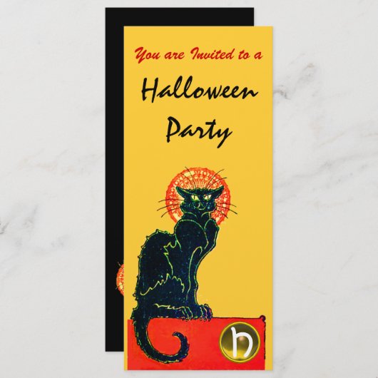BLACK CAT HALLOWEEN PARTIJ MONOGRAM Gold Kaart (Voorkant / Achterkant)