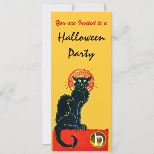 BLACK CAT HALLOWEEN PARTIJ MONOGRAM Gold Kaart (Voorkant)