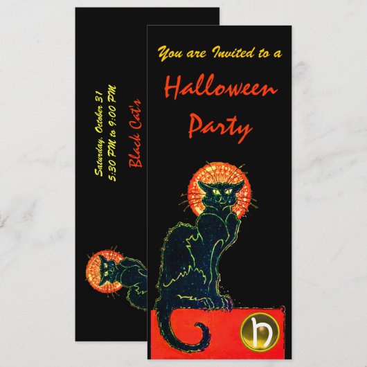 BLACK CAT HALLOWEEN PARTIJ MONOGRAM Gold Kaart (Voorkant / Achterkant)