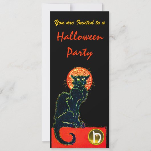BLACK CAT HALLOWEEN PARTIJ MONOGRAM Gold Kaart (Voorkant)