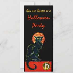 BLACK CAT HALLOWEEN PARTIJ MONOGRAM Gold Kaart