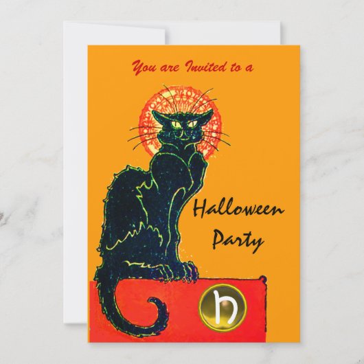 BLACK CAT HALLOWEEN PARTIJ MONOGRAM Gold Kaart (Voorkant)