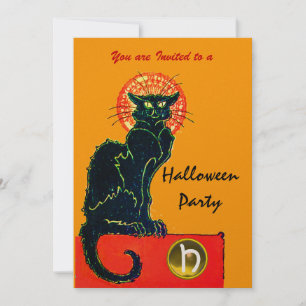 BLACK CAT HALLOWEEN PARTIJ MONOGRAM Gold Kaart