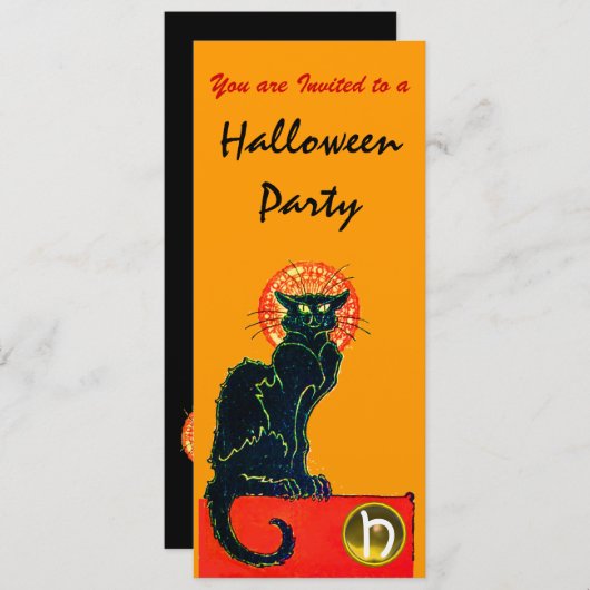 BLACK CAT HALLOWEEN PARTIJ MONOGRAM Gold Kaart (Voorkant / Achterkant)