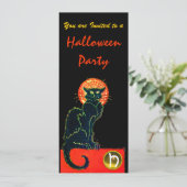 BLACK CAT HALLOWEEN PARTIJ MONOGRAM Gold Kaart (Staand voorkant)