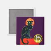 BLACK CAT HALLOWEEN-PARTIJ MONOGRAM Paars Magneet (Voorkant / Achterkant)