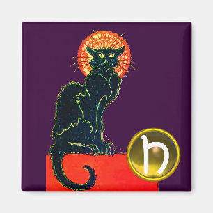 BLACK CAT HALLOWEEN-PARTIJ MONOGRAM Paars Magneet