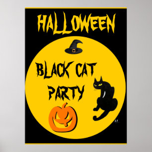 BLACK CAT HALLOWEEN PARTIJ POSTER
