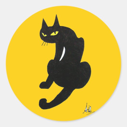 BLACK CAT HALLOWEEN PARTIJ RONDE STICKER (Voorkant)