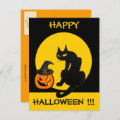 BLACK CAT HALLOWEEN PARTIJ UITNODIGING BRIEFKAART (Voorkant / Achterkant)
