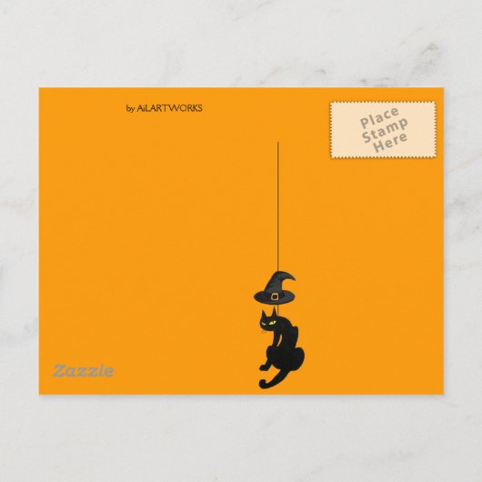 BLACK CAT HALLOWEEN PARTIJ UITNODIGING BRIEFKAART (Achterkant)