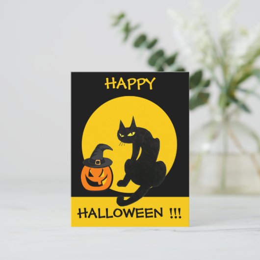 BLACK CAT HALLOWEEN PARTIJ UITNODIGING BRIEFKAART (Staand voorkant)