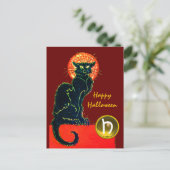 BLACK CAT HALLOWEEN PARTIJMONOGRAM BRIEFKAART (Staand voorkant)