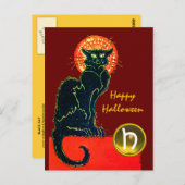 BLACK CAT HALLOWEEN PARTIJMONOGRAM BRIEFKAART (Voorkant / Achterkant)