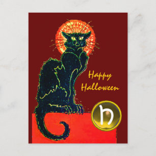 BLACK CAT HALLOWEEN PARTIJMONOGRAM BRIEFKAART