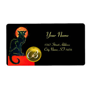 BLACK CAT HALLOWEEN PARTIJMONOGRAM ETIKET