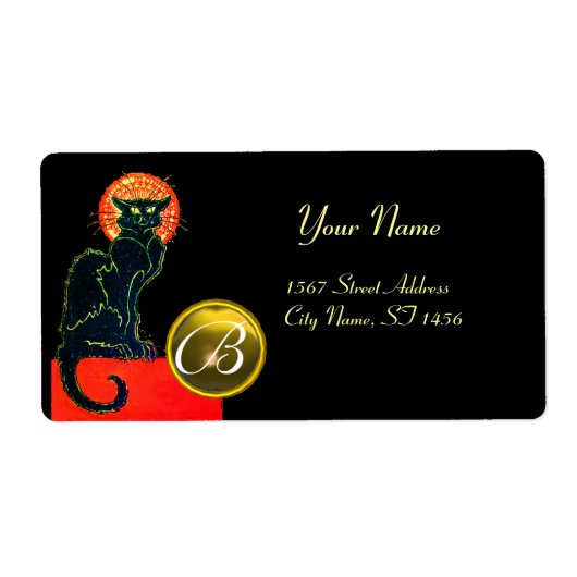 BLACK CAT HALLOWEEN PARTIJMONOGRAM ETIKET (Voorkant)