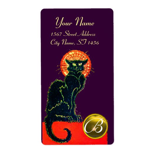 BLACK CAT HALLOWEEN PARTIJMONOGRAM ETIKET (Voorkant)