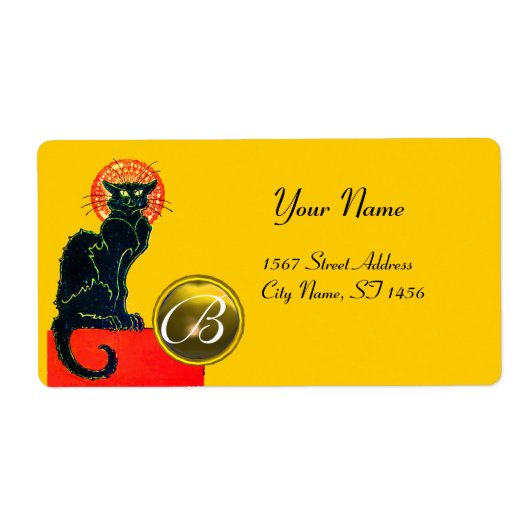 BLACK CAT HALLOWEEN PARTIJMONOGRAM ETIKET (Voorkant)