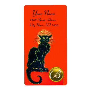 BLACK CAT HALLOWEEN PARTIJMONOGRAM ETIKET