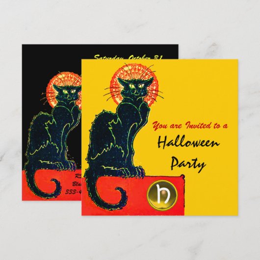 BLACK CAT HALLOWEEN-PARTIJMONOGRAM Gold Kaart (Voorkant / Achterkant)