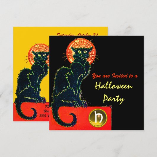 BLACK CAT HALLOWEEN PARTIJMONOGRAM KAART (Voorkant / Achterkant)