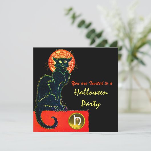 BLACK CAT HALLOWEEN PARTIJMONOGRAM KAART (Staand voorkant)