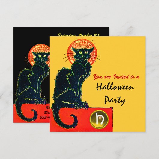BLACK CAT HALLOWEEN PARTIJMONOGRAM KAART (Voorkant / Achterkant)
