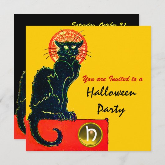 BLACK CAT HALLOWEEN PARTIJMONOGRAM KAART (Voorkant / Achterkant)