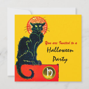 BLACK CAT HALLOWEEN PARTIJMONOGRAM KAART