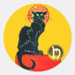 BLACK CAT HALLOWEEN PARTIJMONOGRAM RONDE STICKER