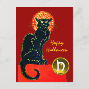 BLACK CAT HALLOWEEN PARTIJMONOGRAM UITNODIGING BRIEFKAART