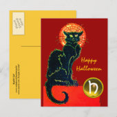 BLACK CAT HALLOWEEN PARTIJMONOGRAM UITNODIGING BRIEFKAART (Voorkant / Achterkant)