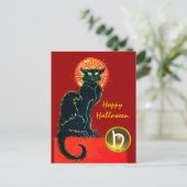BLACK CAT HALLOWEEN PARTIJMONOGRAM UITNODIGING BRIEFKAART (Staand voorkant)