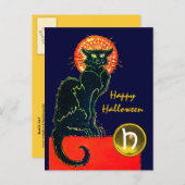BLACK CAT HALLOWEEN PARTIJMONOGRAM UITNODIGING BRIEFKAART (Voorkant / Achterkant)