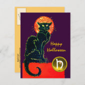 BLACK CAT HALLOWEEN PARTIJMONOGRAM UITNODIGING BRIEFKAART (Voorkant / Achterkant)