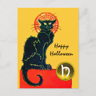BLACK CAT HALLOWEEN PARTIJMONOGRAM UITNODIGING BRIEFKAART