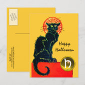 BLACK CAT HALLOWEEN PARTIJMONOGRAM UITNODIGING BRIEFKAART (Voorkant / Achterkant)