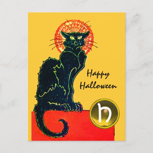 BLACK CAT HALLOWEEN PARTIJMONOGRAM UITNODIGING BRIEFKAART (Voorkant)