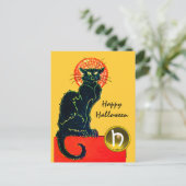 BLACK CAT HALLOWEEN PARTIJMONOGRAM UITNODIGING BRIEFKAART (Staand voorkant)