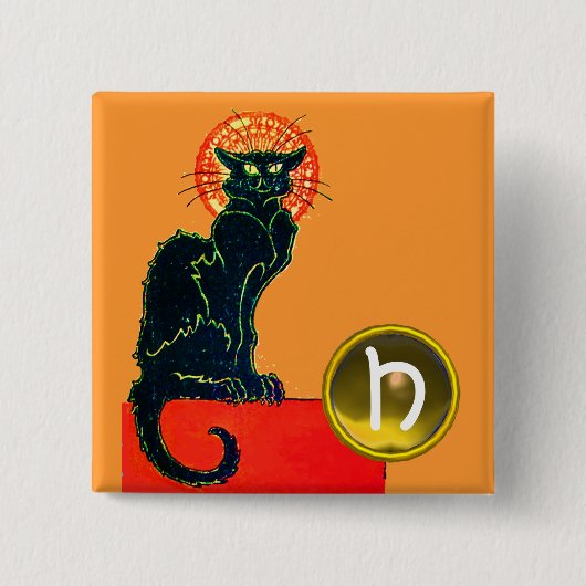 BLACK CAT HALLOWEEN PARTIJMONOGRAM VIERKANTE BUTTON 5,1 CM (Voorkant)