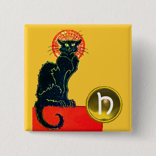 BLACK CAT HALLOWEEN PARTIJMONOGRAM VIERKANTE BUTTON 5,1 CM (Voorkant)