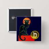BLACK CAT HALLOWEEN PARTIJMONOGRAM VIERKANTE BUTTON 5,1 CM (Voorkant /achterkant)