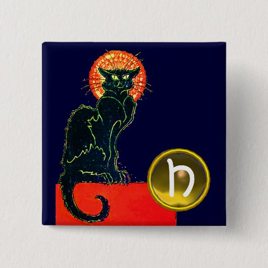 BLACK CAT HALLOWEEN PARTIJMONOGRAM VIERKANTE BUTTON 5,1 CM (Voorkant)