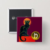 BLACK CAT HALLOWEEN PARTIJMONOGRAM VIERKANTE BUTTON 5,1 CM (Voorkant /achterkant)