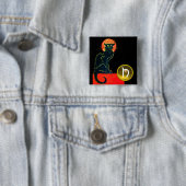 BLACK CAT HALLOWEEN PARTIJMONOGRAM VIERKANTE BUTTON 5,1 CM (In situ)