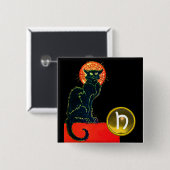 BLACK CAT HALLOWEEN PARTIJMONOGRAM VIERKANTE BUTTON 5,1 CM (Voorkant /achterkant)